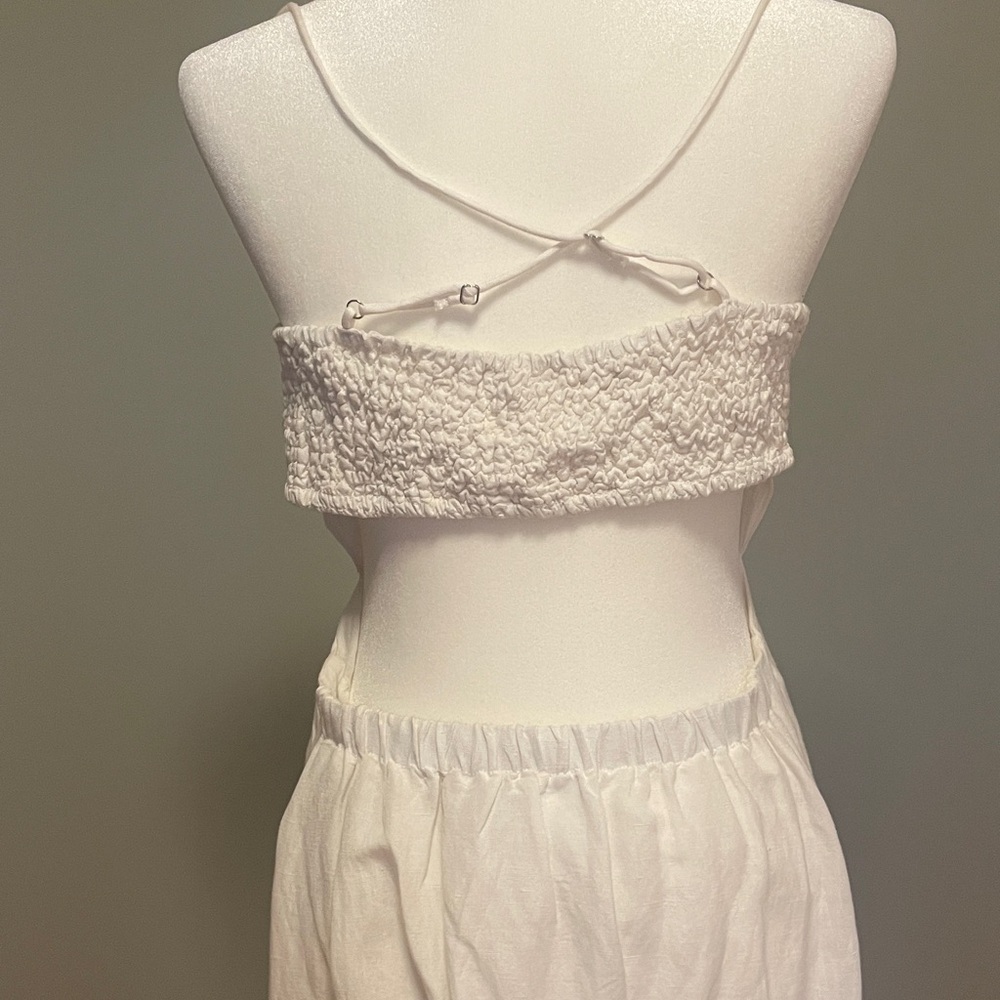 Anthropologie off white and navy Midi  linen Dress- - Picture 6 of 10